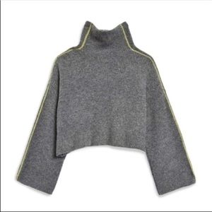 Topshop Charcoal & Neon Cowl Neck Crop Bell Sleeve Sweater